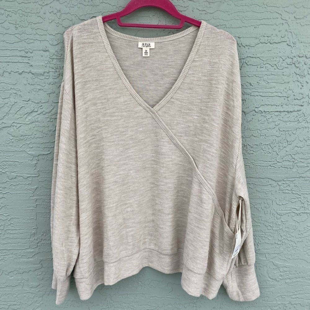 a.n.a. Sz 2X Oatmeal Heather Long-sleeve Top NWT